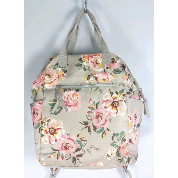 Baby Essentials Handbags - Baby Essentials Floral Backpack Diaper Bag Gray Pink Pockets Straps Changing Pad